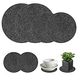 Molain Rund Filz Untersetzer - 6 Stück Rutschfeste Pflanzentabletts in 3 Größen, Waschbare Blumentopf-Untersetzer für Tassen, Bar-Gläser & Tisch-Deko (grau)