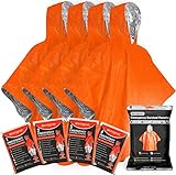 aZengear Notfall-Survival-Poncho (4 Stück) Thermo-Mylar-Folienbeschichtung Decke für Wärmehaltung und Regen | wendbar mit Kapuze | wasserdicht, Winddicht, tragbar, freihändig, Outdoor-Kit