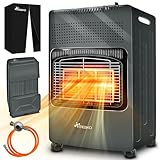 TRESKO 4200 Watt Gasheizung inkl. Gasdruckregler Gasschlauch + Abdeckung | Gasheizer Gasofen Gasheizofen mit 3 Stufen | Infrarot Gasheizgerät (Anthrazit)