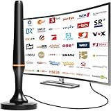 DVBT2 Antenne, DVB-T2 Zimmerantenne für Fernseher, dvbt antenne Geeignet für lokale Sender, 360°-Allroundempfang, unterstützt 4K/1080P HD Digitale Kanäle, Mit Magnetfußl, 2,5 m langes Kabel