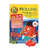 Möller's Omega 3 Kapseln für Kinder | Natürliche Omega 3 Fischtran mit Erdbeergeschmack | Mit DHA und EPA | Leicht zu kauen | Ohne Gluten, Laktose und Zucker | 36 Stück