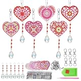 WEDNOK 6 Stück Herz Diamond Painting Bastelset Rot Sonnenfänger Anhänger Kristall Valentinstag Deko Heart Suncatcher zum Basteln für Fenster Valentinstag Muttertag Mutter Geburtstag