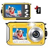 Digitalkamera, YISENC 4K Unterwasserkamera, 64MP Autofokus 11FT Digitalkamera wasserdichte mit 32GB Karte, Dual-Screen Selfie 1250mAh Batterie, 16X schwimmfähig Digital für Schnorcheln