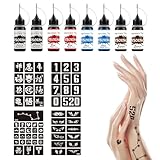 Henna Tattoo Set Premium Edition Mit 8 Farbflaschen &4 Schablonen - Ideal Für DIY Körperkunst, Festival & Party