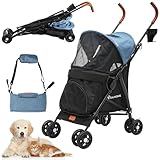 YITAHOME Hundewagen bis 11.3 kg, Tragbarer Hundebuggy, Faltbar klappbar, Haustiere Buggy mit Netzfenstern, Jogger Katzenbuggy für kleine Hunde Katzen, Haustier-Kinderwagen (Blau Schwarz)