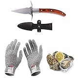 Austernmesser Oyster Knife Set Austernöffner Schnittfeste und Handschuhe für Muscheln Oder Hartkäse Geeignet Holzgriff Edelstahl