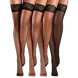 YyiFcg 4 Paar Halterlose Netzstrümpfe Spitzenstrümpfe Oberschenkelhohe Strümpfe für Damen