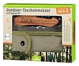 Expedition Natur Outdoor-Taschenmesser mit Holzgriff, 9 in 1 Multifunktionswerkzeug, für Camping und Outdoor, für Kinder ab 8 Jahren