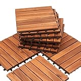 Ikodm Holzfliesen Akazienholz Terrassenfliesen, 11 Stück, 1 m² Balkonfliesen set, 30 x 30 cm Gartenfliesen für Garten Terrasse Balkon Patio, Leicht verlegbar, wetterfest, Braun