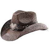 Guaber Strohhut mit Strass, gewebter Strohhut, lustig, Party, Western-Sonnenschutz, für Reisen und Strandausflüge, lässiger Sonnenhut, coffee, Einheitsgröße