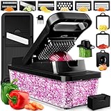 9-in-1 Gemüseschneider mit Mandoline Gemüsehobel - Edelstahl Klingen Gemüse Schneider - Gurkenhobel Zwiebelschneider Kartoffelschneider Wellenschneider Julienneschneider - Gemüsereibe Küchenreibe