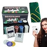 Poker Set, Texas Hold 'Em Poker Chip Set, Verschleißfestes Multifunktions- -Spiel für Craps Home Partys und Unterhaltungsaktivitäten