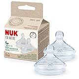 NUK for Nature Ersatz-Trinksauger für Babyflasche | Klein | 0−6 Monate | Der Mutterbrust nachempfunden, nachhaltiges Silikon, Anti-Colic-Ventil | BPA-frei | 2 Stück