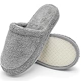 jazzylab Badepantoletten aus Frottee – Gäste-Pantoffeln aus 100% Baumwolle mit Memory Foam, Duschschlappen & Slipper für Sauna, Hotel & Spa, waschbar, rutschfest - Grau, 38-42, GR-1