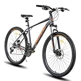 Hiland Aluminium Mountainbike 21 Gänge, hydraulische Scheibenbremsen, Lock-Out Federgabel, 27,5 Zoll Laufrad, Fahrrad für Männer Herren Mountainbike Erwachsene Damen Fahrrad, Grau