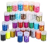 32 Stück Bastel Glitzer, LEOBRO Fein Glitzerpulver und Klobig Glitzer, DIY Basteln Glitzer für Epoxidharz, Handwerk Dekoration, Körper Nägel Glitzer, DIY Glitzer Tumbler Malerei Karte, 16pcs+16pcs