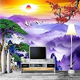Tzxztt Wunderschöne Kiefer Fliegender Vogel Farbenfroher Berggipfel Pflaumenblüte 3D Tapete Hochwertige Strukturierte Seide Neutrale Material Ideal Für Wohnzimmer Schlafzimmer-400cm×280cm