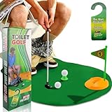 FAELNK Toilettengolf Geschenk Set Toiletten Spiel 7-teiliges Mini Golf Männergeschenk Lustig fürs Badezimmer mit Golfschläger 65 cm,Puttingmatte,2 Golfbälle und Türhänger