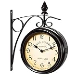 Monzana® Wanduhr Vintage Quarzuhrwerke Mit Beidseitigem Ziffernblatt Doppelseitige Bahnhofsuhr Schmiedeeisern Retro Schwarz