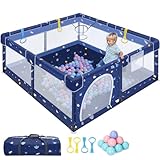 Alpstorm Laufstall für Baby 130x130x66cm mit Atmungsaktivem Netz,Laufstall Baby Laufgitter Absperrgitter,Schutzgitter Krabbelgitterc für Kinder,Dunkelgrau,inkl. Tragetasche,Cartoon