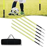 HENGMEI Slalomstangen Fussball, Fußball Trainingsset, Set aus 6 Sprunghafte Agilität Stangen, Fussball Training Trainingszubehör für Agility Koordinationstraining, Erwachsene Kinder Hunde, 1.5m