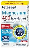 tetesept Magnesium 400 hochdosiert – Nahrungsergänzungsmittel mit Magnesium – leicht schluckbare Magnesium Tabletten für aktive, normale Muskeln* – 1 x 120 Tabletten (4 Monats-Packung)