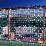 Solar Lichtervorhang 2X2M 200LED Lichterketten Vorhang Innen Solar Lichterkette für den Außenbereich, mit Fernbedienung & Timer für Weihnachten Außen Partydekoration(RGB)