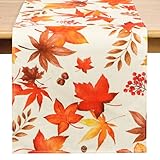 183 x 33 cm Herbst Tischläufer Kürbisse Sonnenblumen Ahornblatt Herbstlicher Läufer Leinenoptik Tischdecke Dekoration Tischband für Erntedankfest Herbstdekoration Thanksgiving (Ahornblatt)