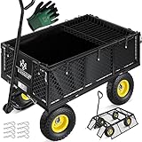 KESSER® Gartenwagen Bollerwagen Transportwagen 700kg belastbar Gartenkarre, inkl. herausnehmbare Plane, Luftreifen Gerätewagen Handwagen vielseitig einsetzbar inkl. Handschuhe + Ablage, Farbe:Schwarz