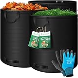 KESSER® Gartensack 3X 272L Set Laubsack Gartenabfallsack inkl. Handschuhe - Selbststehend 4 Griffe Stabil Robust & Faltbar - Laubsäcke Rasenschnitt Gartensäcke für Gartenabfälle Grünschnitt Schwarz