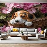 Aquarell Fototapete Tier Beagle Gedrucktes 3D Effekt Design Tapete Fototapeten 400 x 280 cm Vliestapete Wandtapete Moderne Wand Schlafzimmer Wohnzimmer