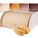 KADAX geräumiger Brotkasten aus hochqualitativem Holz, Brotbehälter mit Rolldeckel für längere frische, Brotbox mit Frontklappe, öko, Rollbrotkasten, Brotaufbewahrung (natur)