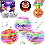 Booyuer Halloween Battling Spinning Tops, 6PCS Leuchtet Spielzeug mit LED Lichtern, Musik Fidget Neuheit Spielzeug, Halloween Füller Kit Geschenke für Kinder Mädchen Jungen 3+(Kürbis, Totenkopfgeist)