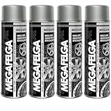 DECO COLOR 4er Sparpack MEGAFELGA SILBER RAL 9006 GLANZ in 500ml - Felgenlack - Lackspray für Alufelgen und Stahlfelgen (4 Dosen 500ml Felgenlack Silber)