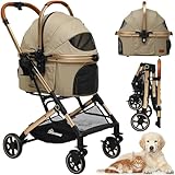 YITAHOME Hundewagen 3 in 1 Hundebuggy Bis 15.9kg, Klappbar, Hundewagen für Kleine Hunde, Hundebuggy Kleine Hunde, Hunde Buggy, katzenwagen, Faltbar Hund Kinderwagen, Tragbarer Kinderwagen (Beige)