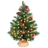 50cm Mini Weihnachtsbaum mit 36 LEDs in Warmweiß, Christmas Tree für Innen und Außen Tischplatte Tannenbaum, Schwer Entflammbar Tisch Christbaum klein für Weihnachtsdeko, Grün Tannenbaum Led Klein