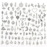 Wodasi 150 Stück Charm Anhänger zum Schmuck, Mixed Charms Kleiner Schmuck, Gemischte Vintage Charms Halskette Armband Ohrring Making Zubehör DIY Basteln Schlüsselzubehör (Silber)