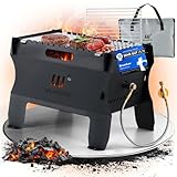 WALDMEISTER BruzzLee mobiler Gasgrill klein [Super-Set] Mini Plancha Grill | Campinggrill klein | Tischgrill | steckbar, leicht und tragbar - perfekt für unterwegs