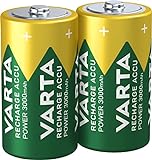 VARTA Batterien C Baby, wiederaufladbar, Recharge Accu Power, Akku, 3000 mAh Ni-MH, ohne Memory Effekt, vorgeladen, sofort einsatzbereit, 2 Stück