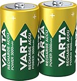 VARTA Batterien C Baby, wiederaufladbar, Recharge Accu Power, Akku, 3000 mAh Ni-MH, ohne Memory Effekt, vorgeladen, sofort einsatzbereit, 2 Stück