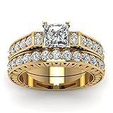AAGAZA Fingerring Exquisiter Damenschmuck Goldfarbe Weiß Kristallringe Prinzessin Schliff Kristall Braut Hochzeit Verlobungsring Set 9 Silber / 1289 (Color : Gold, Size : 5)