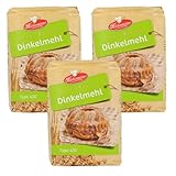 Dinkelmehl Type 630 von Frießinger Mühle, für den Backofen, 3x1kg, Holzofen oder Brotbackautomaten. Gratis Teigkarte von MIGASE