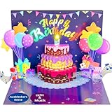 FITMITE 3D Geburtstagskarte, Blowable LED Licht Happy Birthday Pop Up Karte Geburtstag mit Musik&Licht,Geschenkkarte Grußkarte für Frauen Männer Mama Vater Beste Freundin Kinder