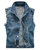 AnyuA Herren Casual Jacke, Ärmellose, Denim Weste Top, Vintage Jeans-Jacke Slim-Fit Blau 3XL