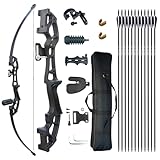 DD&Qarchery Recurve Bogen und Pfeil Set für Erwachsene Anfänger 30-40lb Rechtshänder Jagd Langbogen mit Metall Riser und 12ps Pfeile (30 LBS, Schwarz)