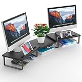 VOOPII Dual Monitor Stand Riser, Monitorständer mit USB3.0, Bildschirmerhöhung mit Smartphone-Halter,Höhen- und winkelverstellbares PC Schreibtisch Zubehör Holz Bildschirmständer