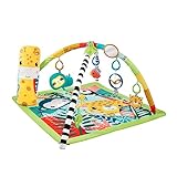 Fisher-Price 3-in1 Spieldecke für Babys, Neugeborene bis Kleinkinder zum Spielen in der Bauchlage mit 5 sensorischen Spielzeugen, Lichter und Geräusche und anpassbarem Bogen, Regenwald