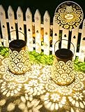 Solarlampen für Außen, 2 Stück Solarlaterne für Außen IP65 Wasserdicht Balkon Deko, Metall LED Gartenleuchte für Dekoration Garten, Gartendeko, Terrasse, Patio, Baum, Camping, Rasen, Hinterhöfe