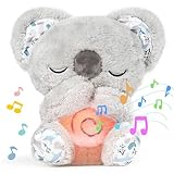 Schlummer Otter-Schlummer Koala Kuscheltier mit Herzschlag, Schlaf Koala, Schlummer Kuscheltier mit Lichtern und Geräuschen, Beruhigender Koalabär, Geburtsgeschenk für Mädchen und Jungen Neugeborene,B