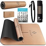 KESSER® Yogamatte Kork Inkl. Tragegurt Tasche & Yoga-Block Gymnastikmatte, rutschfest Matte aus Naturkautschuk TPE Fitnessmatte, 183 x 62 Trainingsmatte für Fitness Sportmatte, Gymnastik extradick